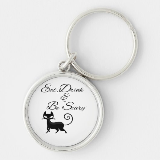 Eat Drink And Be Scary Cat Funny Cute Spooky Hallo Sleutelhanger (Voorkant)