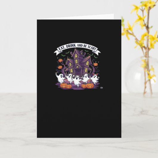 Eat Drink And Be Scary Classic Funny Retro Kaart (Gele Bloem)