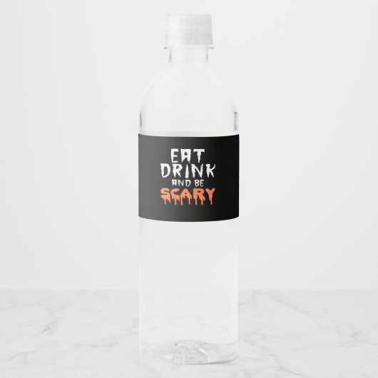 Eat Drink And Be Scary Funny Halloween Minimal Cle Waterfles Etiket (Voorkant)