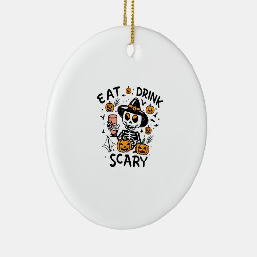 Eat Drink And Be Scary Halloween Pumpkin Miniature Keramisch Ornament (Rechts)