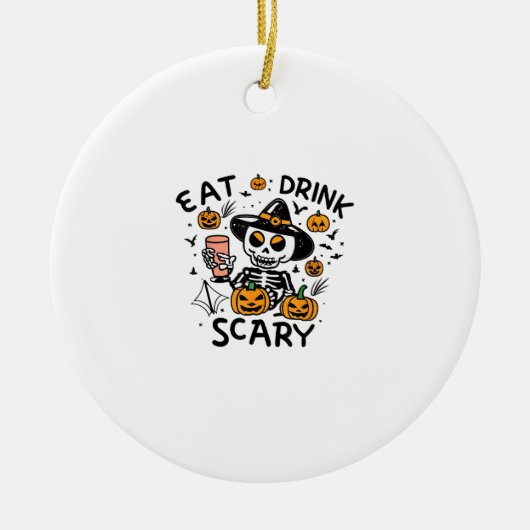 Eat Drink And Be Scary Halloween Pumpkin Miniature Keramisch Ornament (Voorkant)