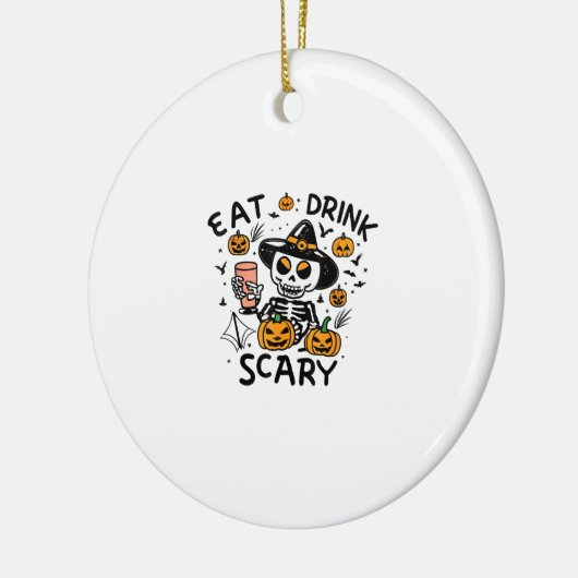 Eat Drink And Be Scary Halloween Pumpkin Miniature Keramisch Ornament (Links)