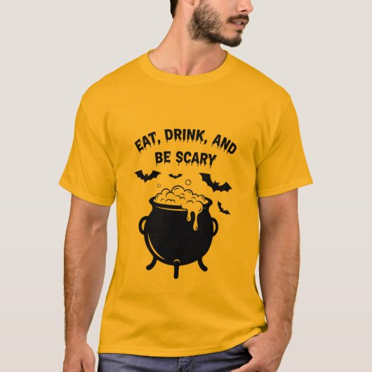 Eat, Drink, and Be Scary Halloween T-Shirt | Spook (Voorkant)