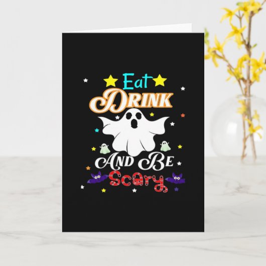 Eat Drink And Be Scary Happy Halloween Day Kaart (Gele Bloem)