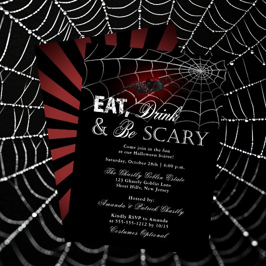Eat Drink and be Scary Spider Halloween Party Kaart