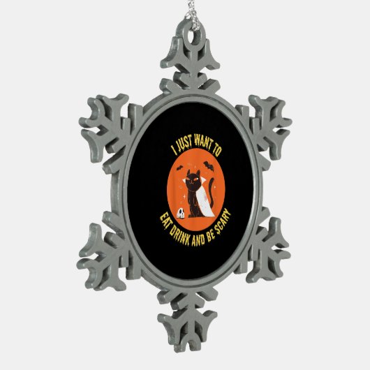 Eat Drink And Be Scary Spooky Cat Halloween Tin Sneeuwvlok Ornament (Links)