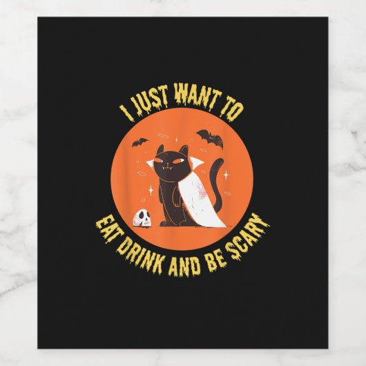 Eat Drink And Be Scary Spooky Cat Halloween Wijn Etiket (Enkel label)