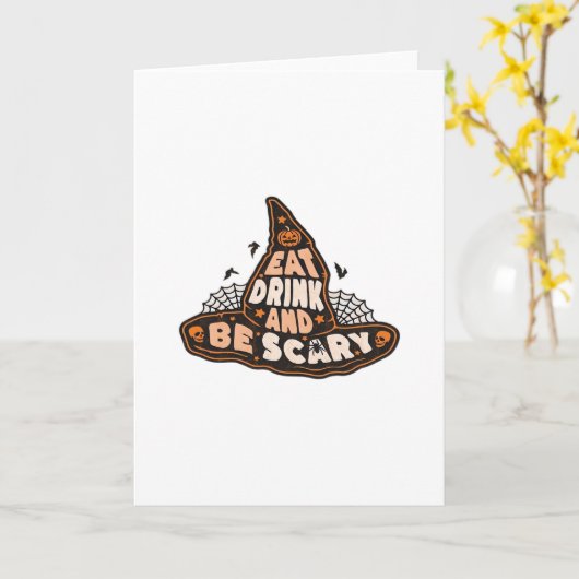 Eat Drink And Be Scary Witch Hat Aesthetic Casual Kaart (Gele Bloem)