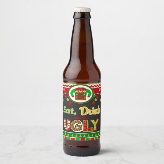 Eat Drink and be Ugly Kerstfeestay Party Bier Etiket (Voorkant)
