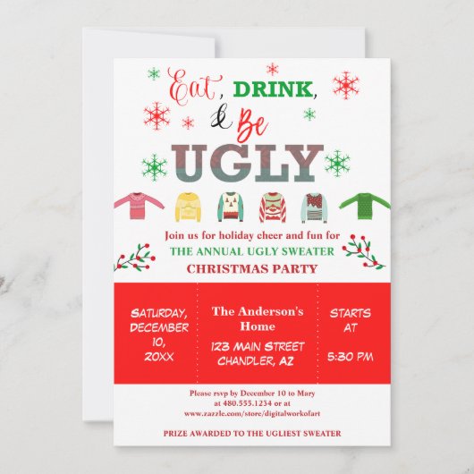 Eat Drink and be Ugly Kerstfeestay Party Kaart (Voorkant)