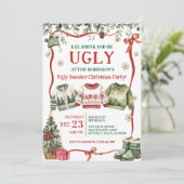 Eat Drink and Be Ugly Sweater Christmas Party Kaart (Staand voorkant)