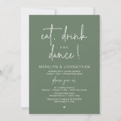 Eat, Drink and Dance, Modern Wedding Reception Kaart (Voorkant)