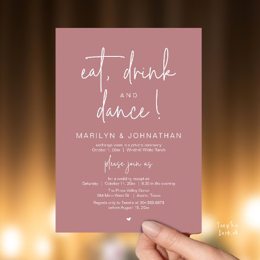 Eat, Drink and Dance, Modern Wedding Reception Kaart