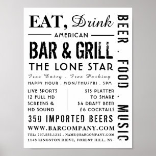 Eat, Drink Bar & Grill, Pub/Brewery Adverteren Poster