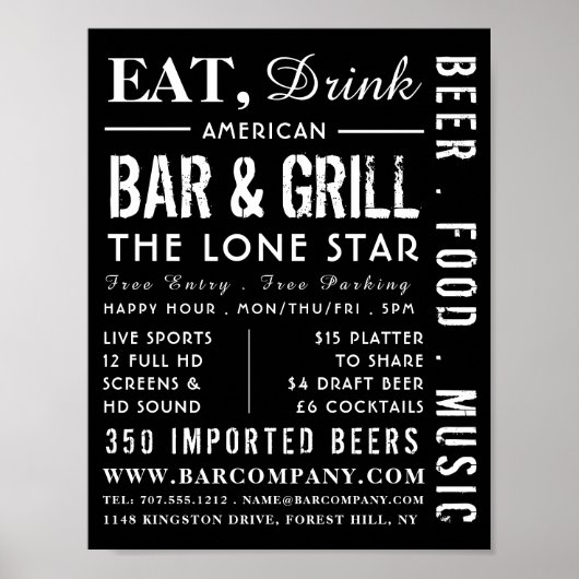 Eat, Drink Bar & Grill, Pub/Brewery Adverteren Poster (Voorkant)