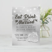EAT Drink & Be Getrouwd Bruiloft Mason Jars Lights Kaart (Staand voorkant)