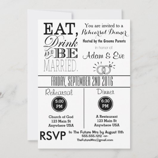 Eat Drink & BE huwelijksrepetitie Kaart (Voorkant)