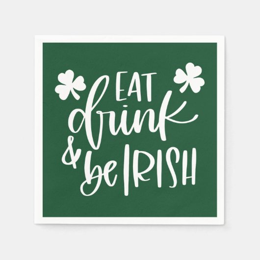 Eat Drink Be Irish Green Text  Design Party Servet (Voorkant)