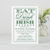 Eat, Drink & Be Irish St. Patrick's Day Invitation Kaart (Staand voorkant)