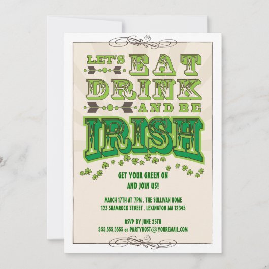 Eat, Drink & Be Irish St. Patrick's Day Invitation Kaart (Voorkant)