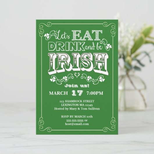Eat, Drink & Be Irish St. Patrick's Day Invitation Kaart (Staand voorkant)