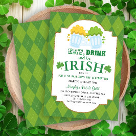 Eat, Drink, BE Irish St Patrick's Party Invitation Kaart