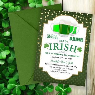 Eat, Drink, BE Irish St Patrick's Party Invitation Kaart