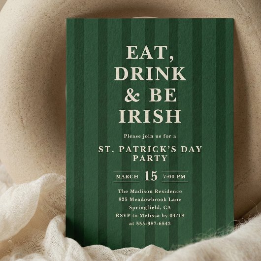 Eat Drink Be Irish St Patricks Party Stripes Kaart