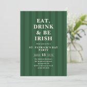 Eat Drink Be Irish St Patricks Party Stripes Kaart (Staand voorkant)