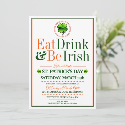 Eat/Drink/BE Irish St.Pat's Party Uitnodigingen (Staand voorkant)