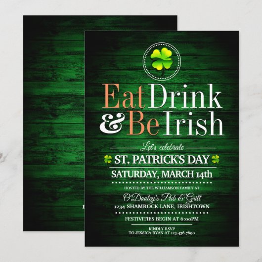 Eat/Drink/BE Irish St.Pat's Party Uitnodigingen (Voorkant / Achterkant)