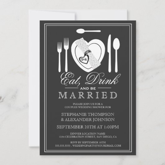 Eat Drink & Be Married Couwers Shower Invitation Kaart (Voorkant)