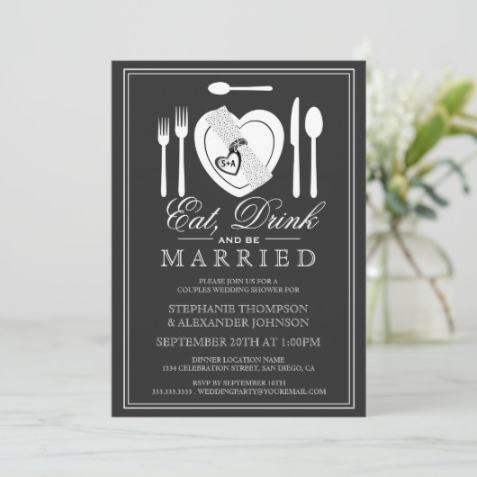 Eat Drink & Be Married Couwers Shower Invitation Kaart (Staand voorkant)