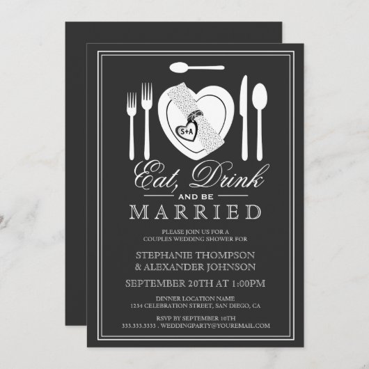 Eat Drink & Be Married Couwers Shower Invitation Kaart (Voorkant / Achterkant)