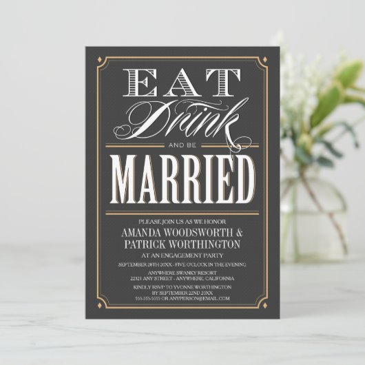 Eat Drink & Be Married Engagement Party nodigt uit Kaart (Staand voorkant)