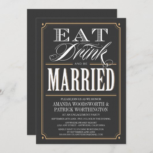 Eat Drink & Be Married Engagement Party nodigt uit Kaart (Voorkant / Achterkant)