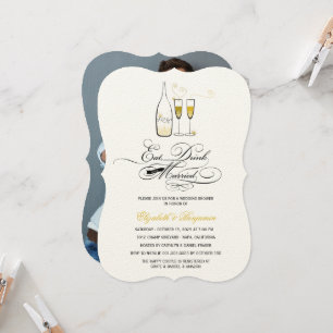 Eat Drink & Be Married Gold Champagne Chic Wedding Kaart