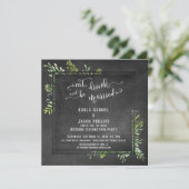 Eat Drink & Be Married Greenery Bouquet Chalkboard Kaart (Staand voorkant)