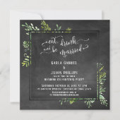 Eat Drink & Be Married Greenery Bouquet Chalkboard Kaart (Voorkant)