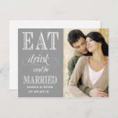 Eat Drink & Be Married Grey Wedding Bewaar de datu Aankondigingskaart (Voorkant / Achterkant)