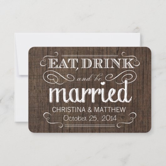 Eat Drink Be Married Rustic Wood Rounded RSVP (Achterkant)