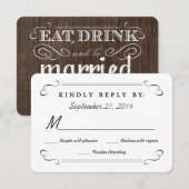 Eat Drink Be Married Rustic Wood Rounded RSVP Kaartje (Voorkant / Achterkant)