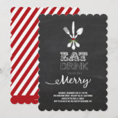 Eat Drink Be Merry Chalkboard Holiday Party Uitnod Kaart (Voorkant / Achterkant)