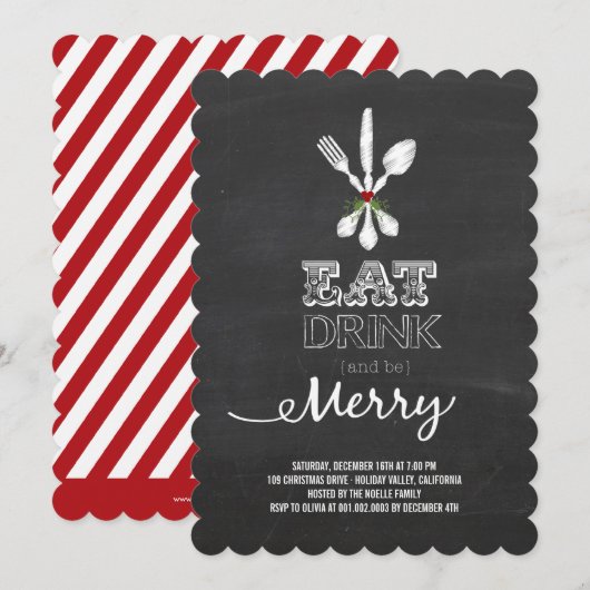 Eat Drink Be Merry Chalkboard Holiday Party Uitnod Kaart (Voorkant / Achterkant)