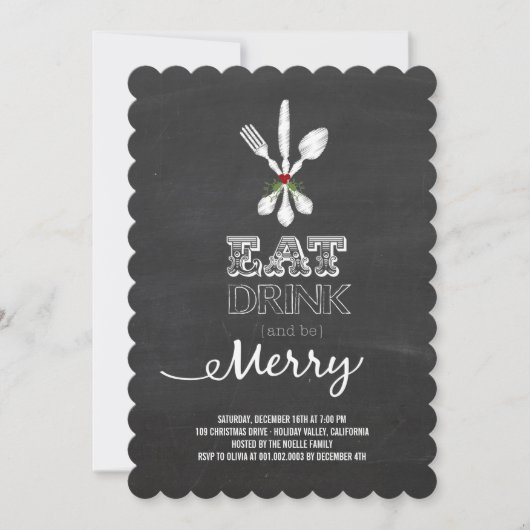 Eat Drink Be Merry Chalkboard Holiday Party Uitnod Kaart (Voorkant)