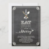 Eat Drink Be Merry Chalkboard Holiday Party Uitnod Kaart (Voorkant)