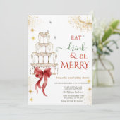 Eat Drink & Be Merry Champagne Red Bow Kaart (Staand voorkant)