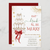 Eat Drink & Be Merry Champagne Red Bow Kaart (Voorkant / Achterkant)