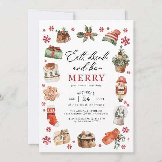 Eat Drink Be Merry Christmas Dinner Party Kaart (Voorkant)