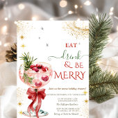 Eat Drink & Be Merry Cocktail Red Bow Invitation Kaart